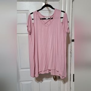 2x EyeCandy Pink cold shoulder shirt